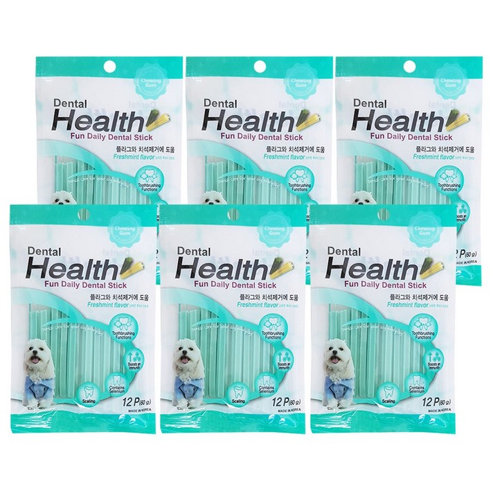  덴탈헬스 펀 데일리 애견껌, 민트맛, 60g, 6개 