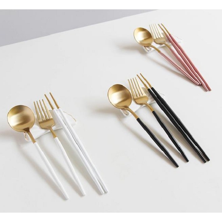 MENARE 메나르 플루스 골드 1인 세트, 핑크, 숟가락 1개 + 젓가락 1벌 + 포크 1개