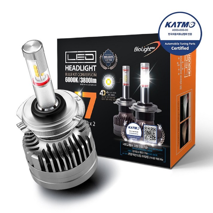 [튜닝인증부품] 바이오라이트 4면 합법 LED 전조등 H7 (1 Set), 2개입, A-Type