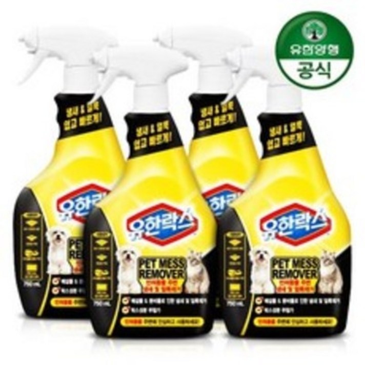 유한양행 유한락스 펫 메스 리무버 냄새제거 탈취제 750ml 4개, 단품