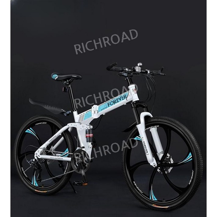 리치로드 접이식 산악 MTB 자전거 27.5인치 30단 고성능 출퇴근, 24인치, 27단, 화이트 블루 6 블레이드 휠