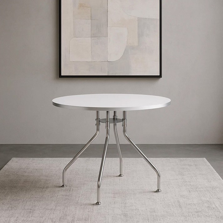 룬트 원형테이블 미드센츄리 모던 크롬 식탁 3size