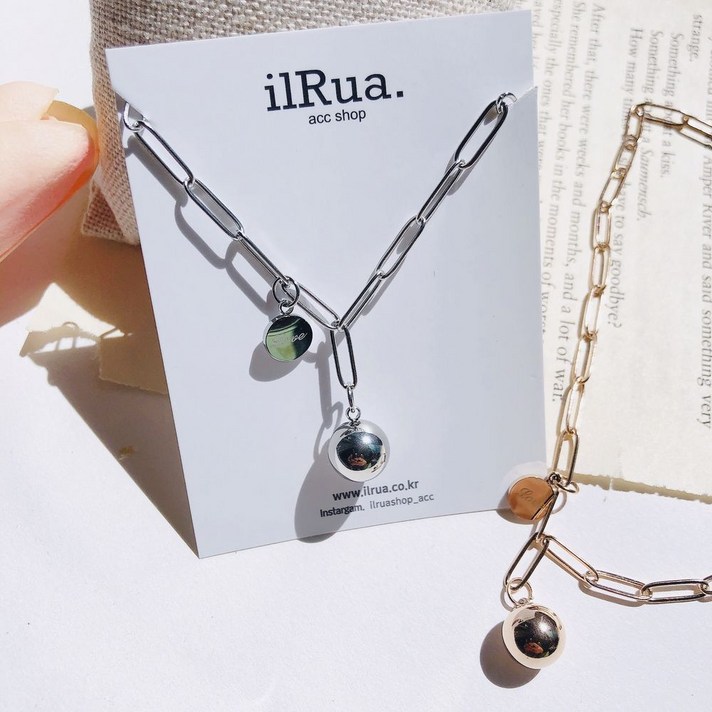 일루아샵 3color [써지컬스틸] 클립체인 방울 love목걸이 목걸이