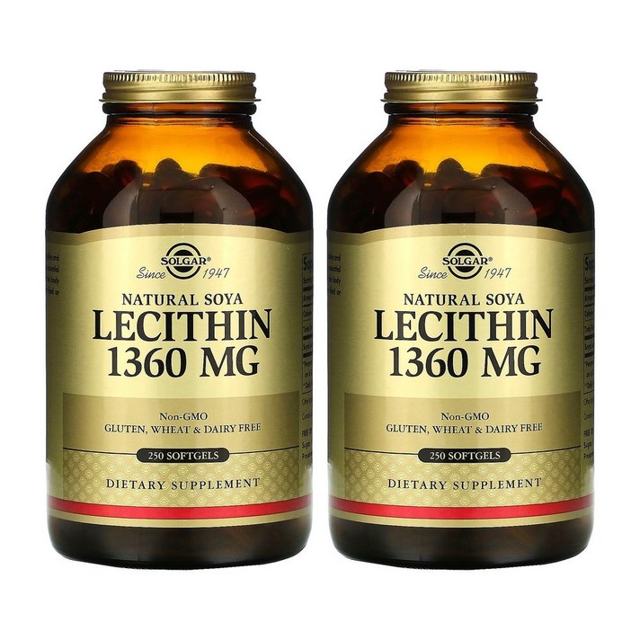 Solgar 레시틴 Lecithin 1360 mg 250 Softgels 2병, 250정