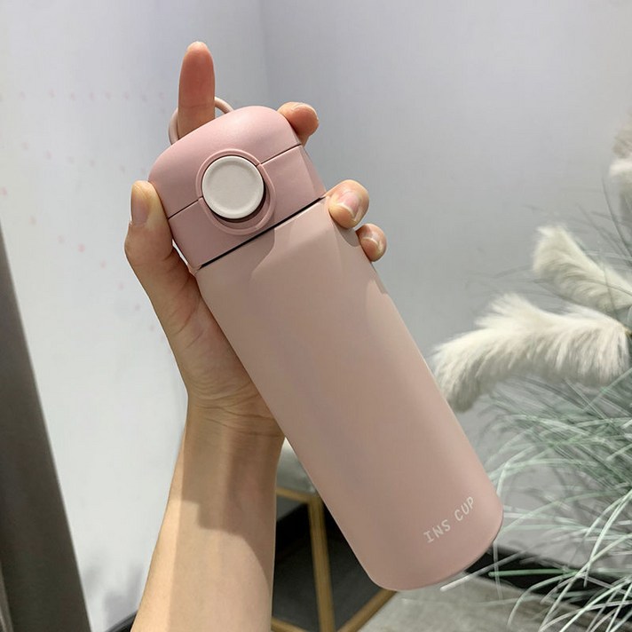 따뜻한 물 컵 학생 귀여운, 480ml, 작은 Q 머그잔 핑크