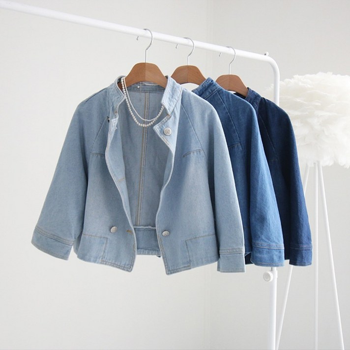 제인준 델마르 7부 소매 반팔 데님 청자켓