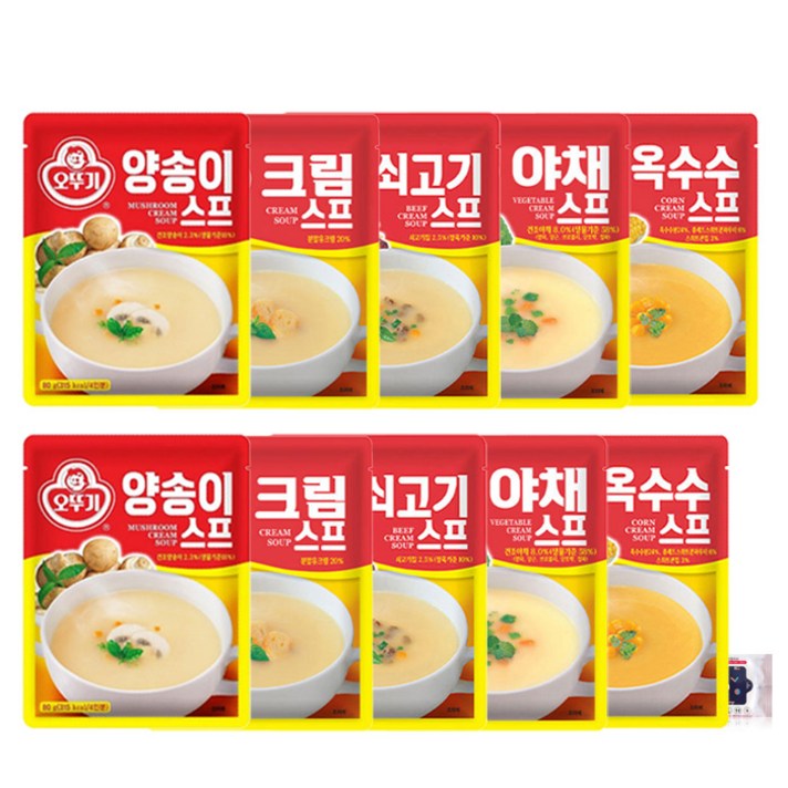 오뚜기 스프(80g) 5종 세트 (10개입) (쇠고기2+양송이2+크림2+옥수수2+야채2) + 블루존물티슈, 1세트