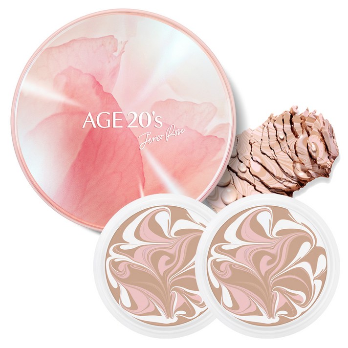 에이지투웨니스 예리코 트리플 로즈 에센스 커버 팩트 케이스 + 리필 12.5g x 2p 세트, 23호, 1세트