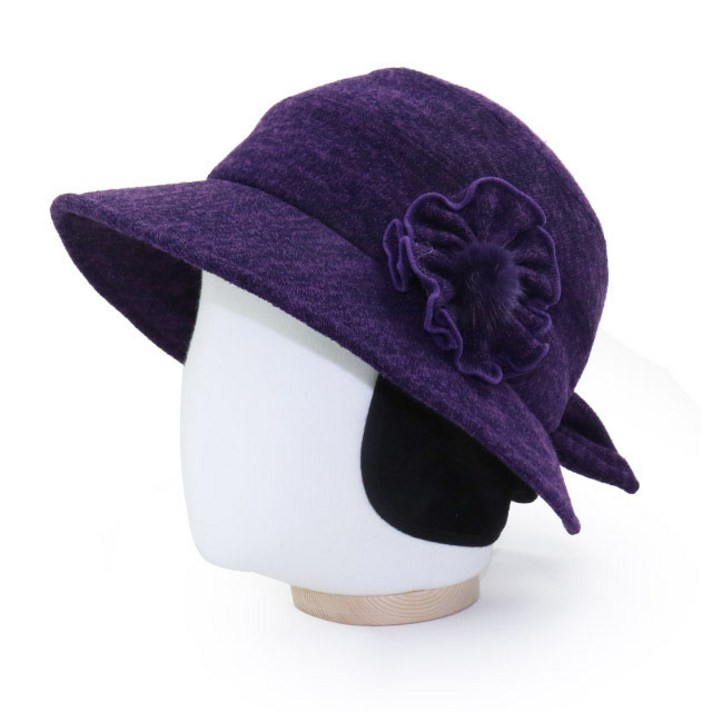 베이직엠 중년 여성 겨울모자 벙거지 귀마개 뭉치코사지 뒷리본