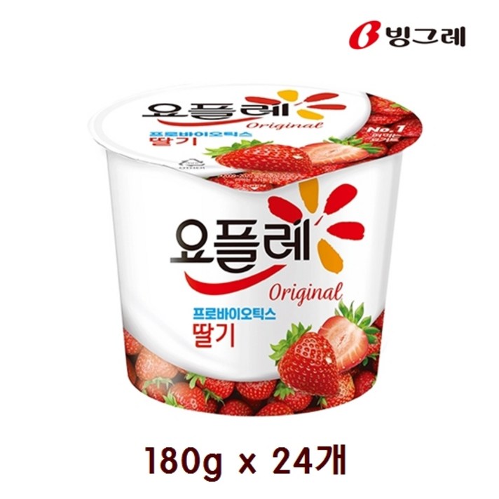 빙그레 요플레 오리지날 요거트 딸기 180g x 24개, 24