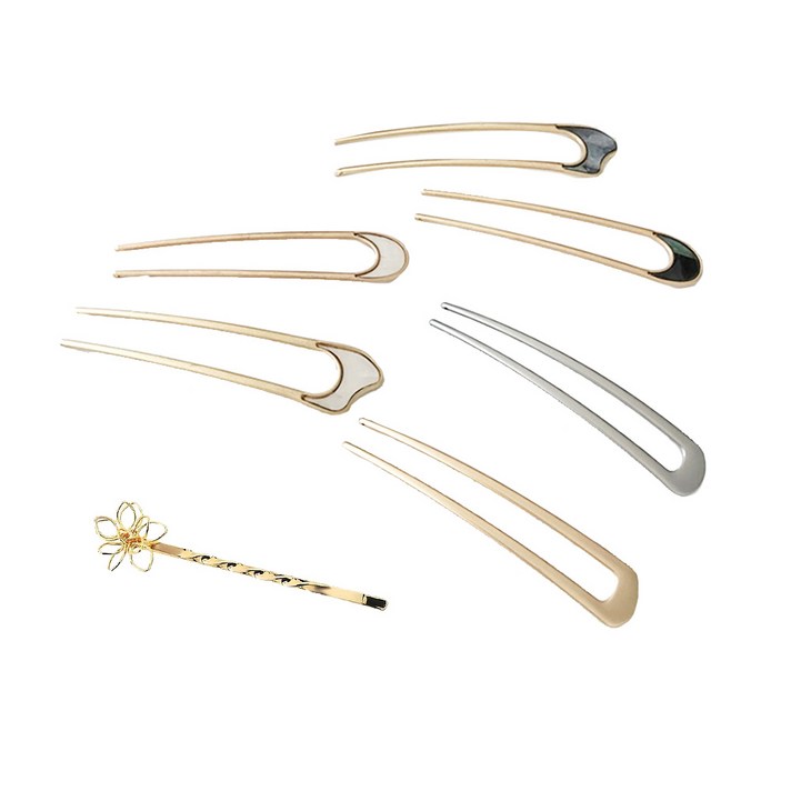 S2B2 U자핀 메탈비녀 6종 + 고급 금장 헤어핀1P, 메탈비녀6종+증정품