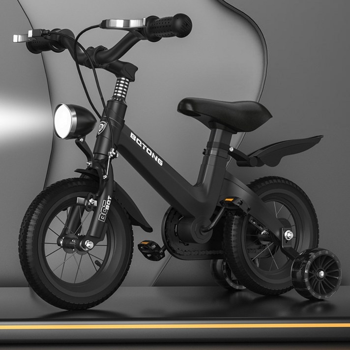 BQTONG 보조바퀴 아동 어린이 네발 자전거 12~18인치 디스크브레이크 강화프레임 [95% 조립 배송], 18인치, 블랙 (스포크 휠+V브레이크)