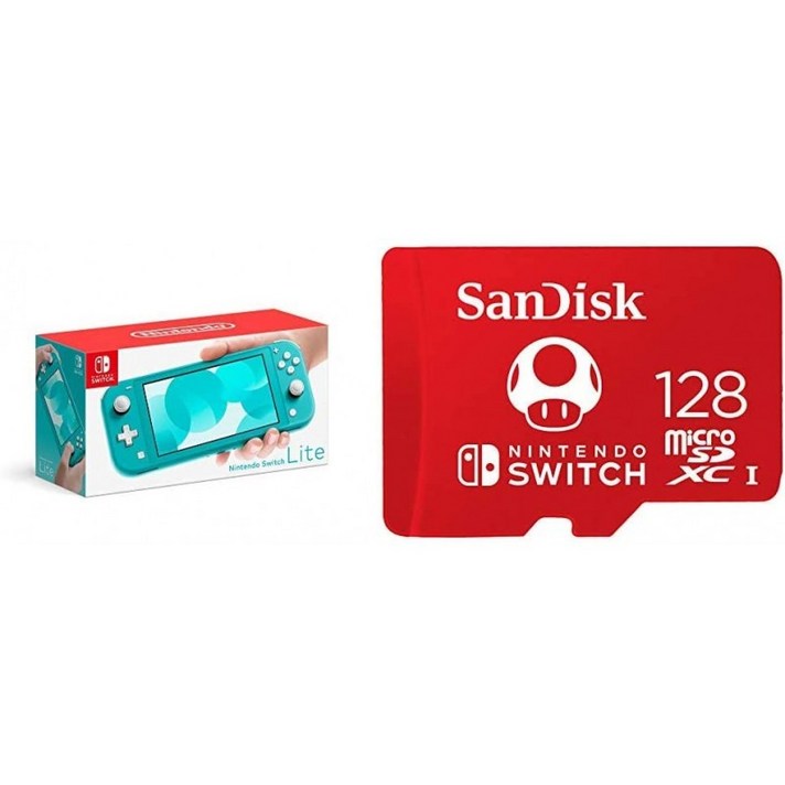 닌텐도 스위치 라이트 - 닌텐도 스위치용 SanDisk 128GB MicroSDXC UHS-I 카드 포함 터키석, 단일옵션