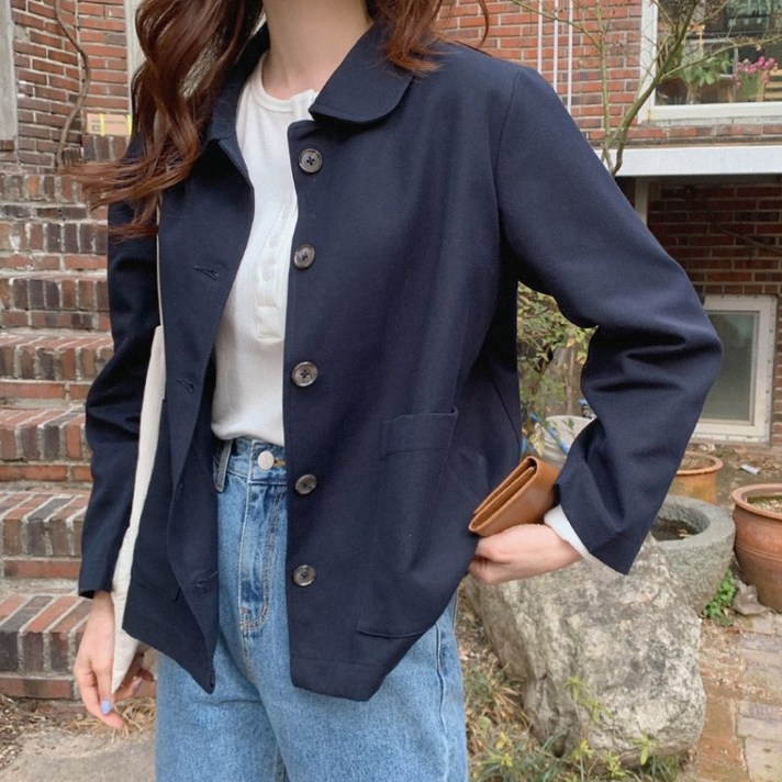 BLANC# 둥근 카라 담백 코튼 숏 자켓