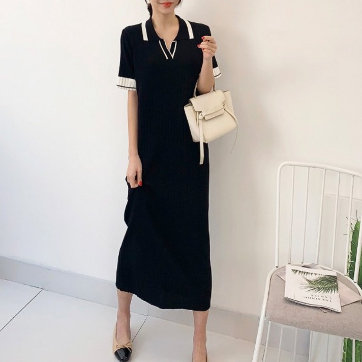 
                                                        퍼니걸스 배색 니트 카라 원피스_3054
                                                    