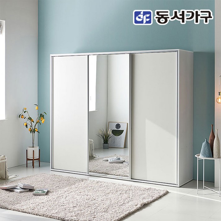 동서가구 네오 슬라이딩 댐핑도어 거울옷장 라비오 2400 NES443, 핑크