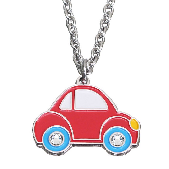 미아방지목걸이 써지컬스틸 큐빅장식, 큐빅+자동차(레드), 고방, 5세이하:33+여유3