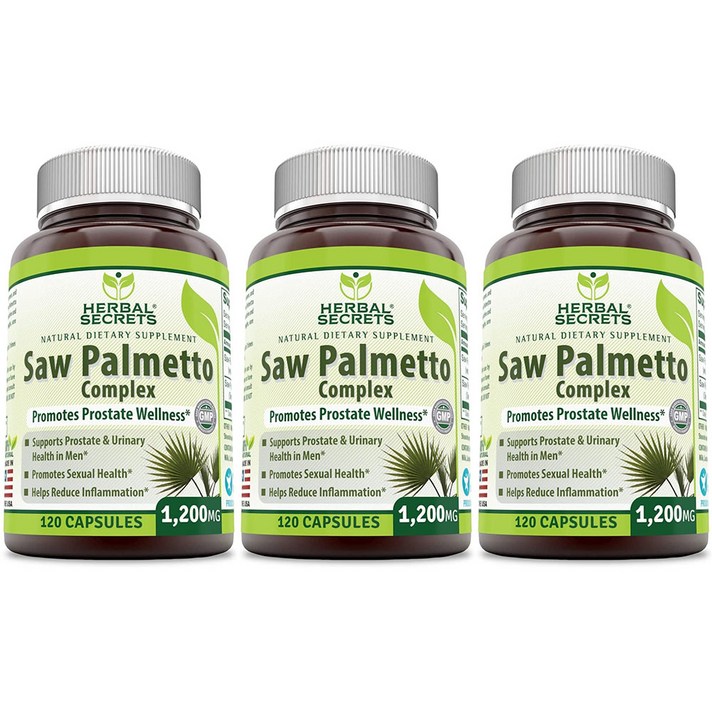 Herbal Secrets Saw Palmetto Complex 허벌 시크릿 쏘팔메토 콤플렉스 1200mg 120캡슐 3팩, 1개, 1