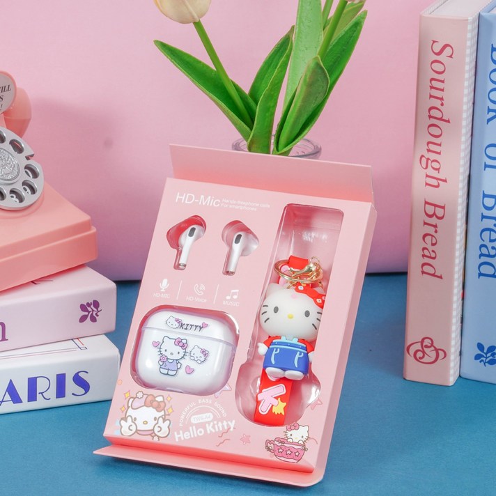 블루투스 이어폰, 귀여운 캐릭터, 휴대용 충전 케이스