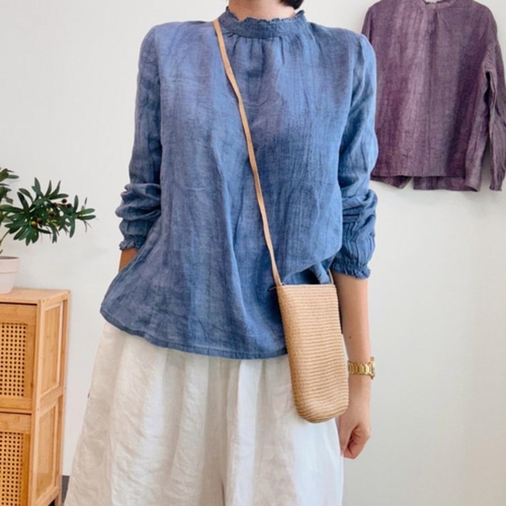 지지미 투웨이 프릴넥 린넨블라우스 출근룩 하객룩 단정한블라우스