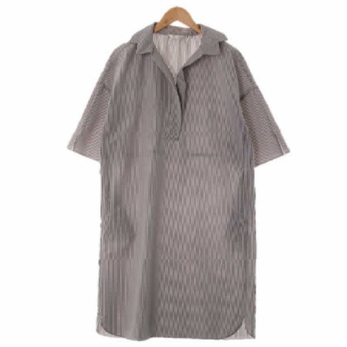 8570 아이잗바바 화이트차콜 스트라이프 시어서커오버핏롱원피스 9494165