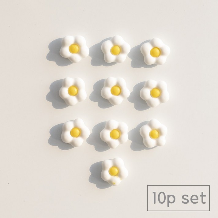  84x84 데이지 냉장고자석 마그네틱 10p 세트, 화이트+옐로우 