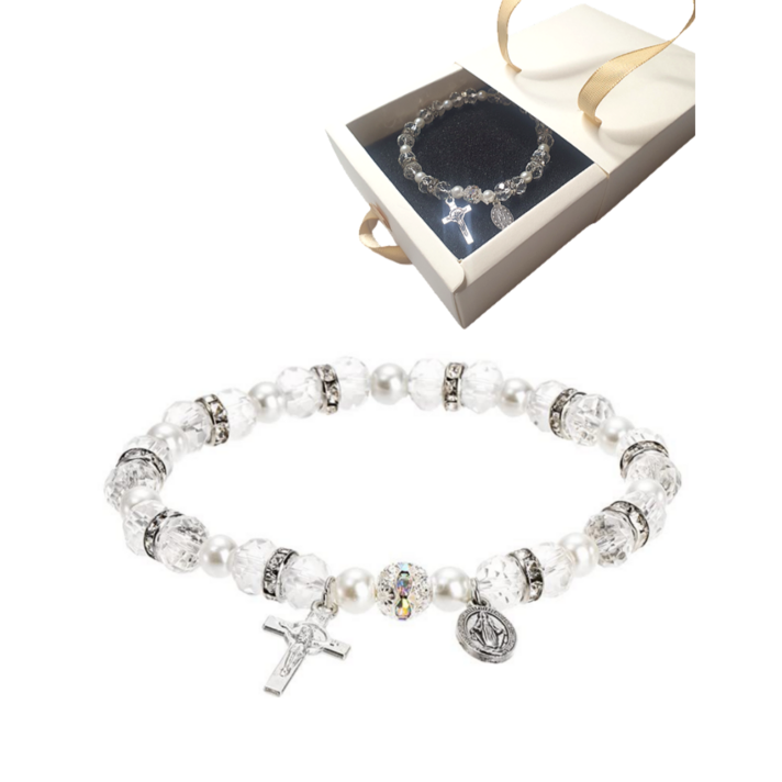 윤이나다 크리스탈 묵주팔찌 견진 세례 축일 첫영성체선물 성물 천주교 수정 십자가 1단 묵주 팔찌