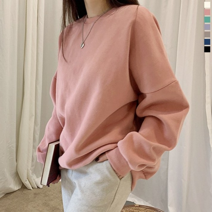 티데일리 [로켓] 도톰한 루즈핏 무지 3단 양기모 맨투맨