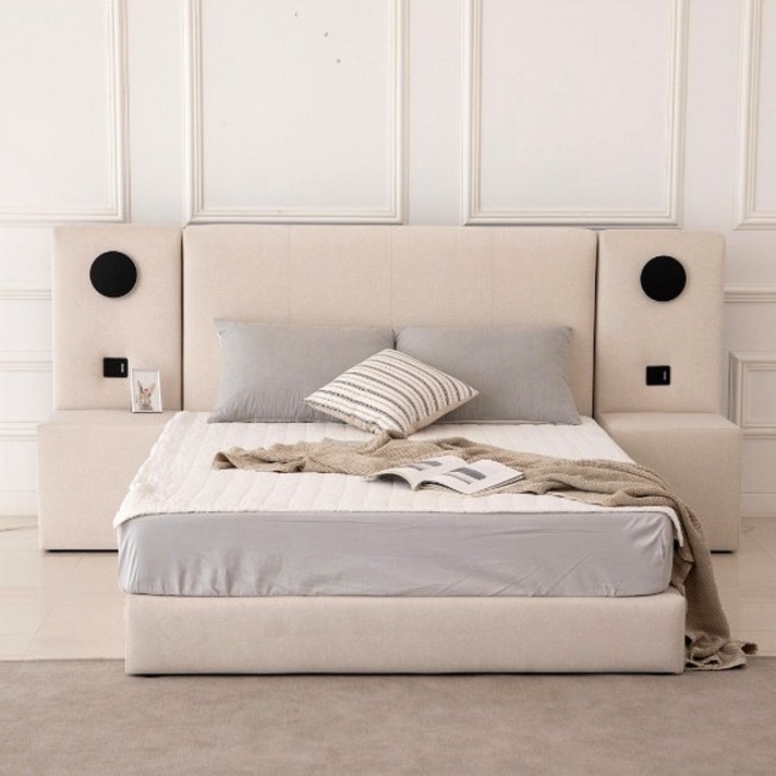 러브 부부 트윈침대 싱글 평상형 침대프레임 신혼, 이스턴킹 1800, 크림아이보리, 침대+협탁1개+구름위에 둥실 매트리스