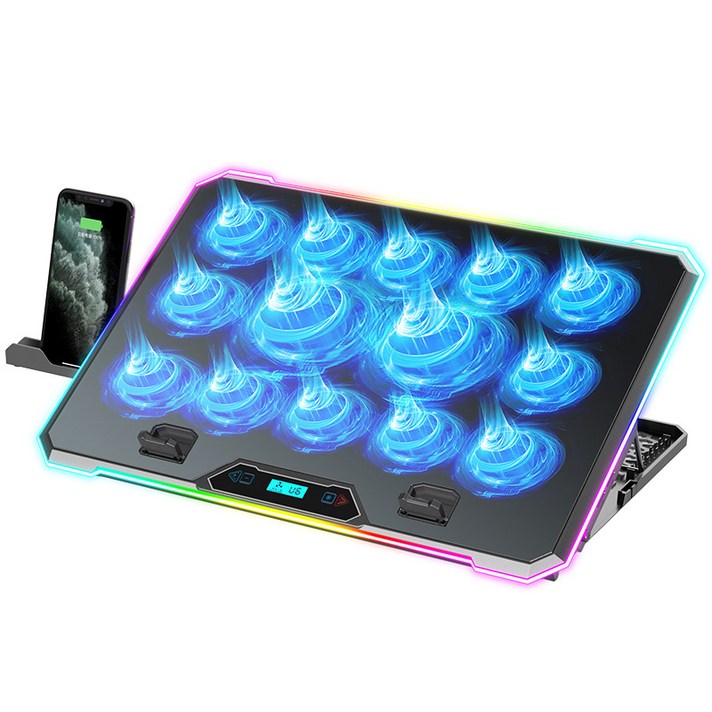  RichMagic 노트북 쿨링받침대 e스포츠 14팬 냉각 RGB 노트북 고효율 방열 거치대 