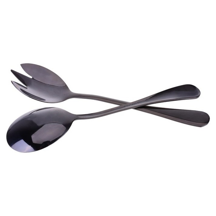 샐러드 서버 세트 긴 숟가락 포크 주방 음식 스테인레스 스틸 샐러드 서빙 세트 파스타 뷔페 공공 식기 레스토랑 도구, 하나, 검은색