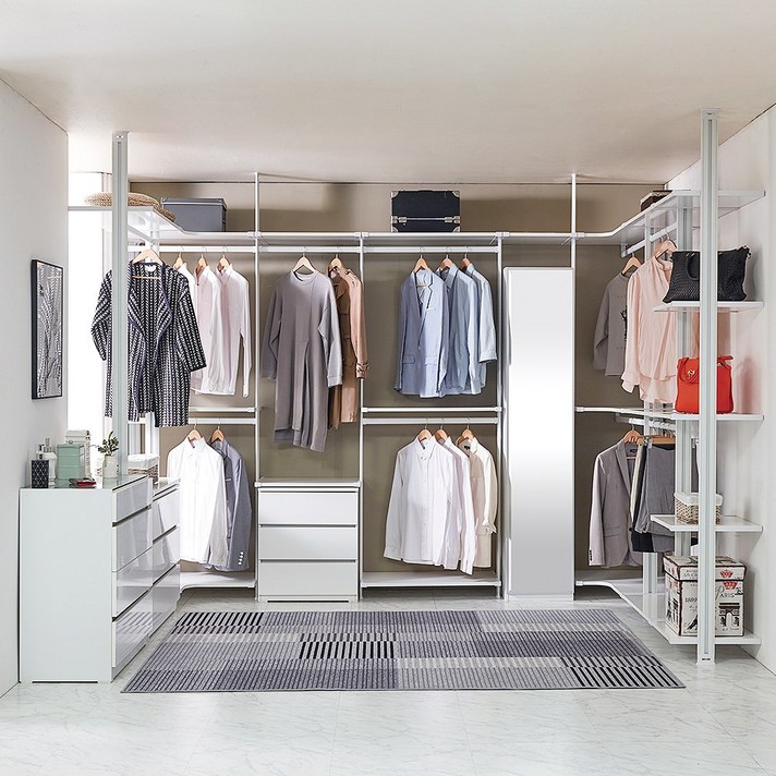  노바 드레스룸 시스템 행거 무료설치 맞춤제작 10cm 국산 옷장, 화이트프레임-화이트 