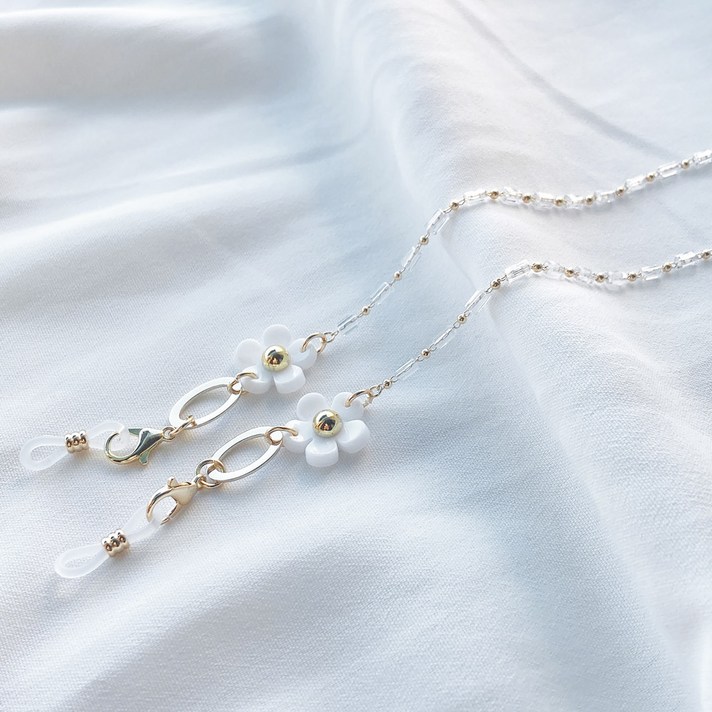 eyelove 핸드메이드 데이지 꽃 골드 투명 큐브 체인 안경줄 마스크줄