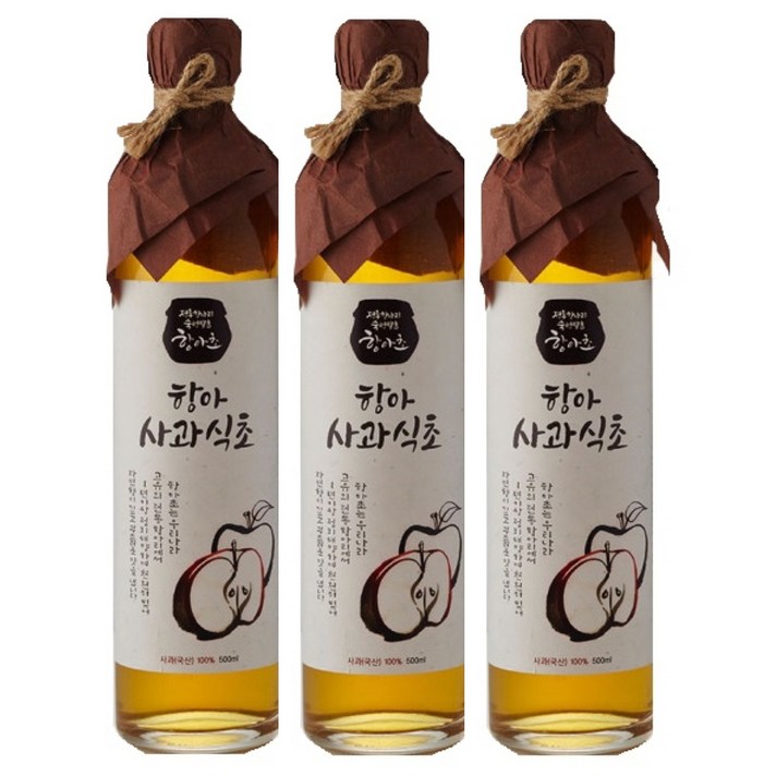 항아초 사과초모식초 천연발효슉숙성 마시는식초 100% 애플사이다비니거 HACCP인증 500ml 3병