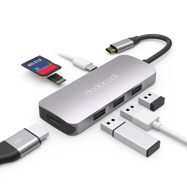 dodocool C타입 USB-C 허브 USB3.0 HDMI 멀티포트, 7 포트