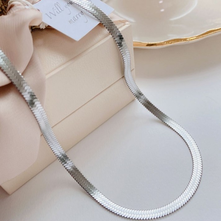 [써지컬스틸] 와이드 뱀줄 스네이크체인 목걸이 (실버)