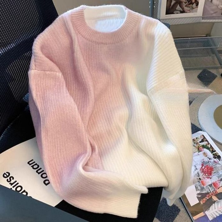 그라데이션 니트 스웨터 여성 루즈핏 긴팔 남여공용 캐주얼