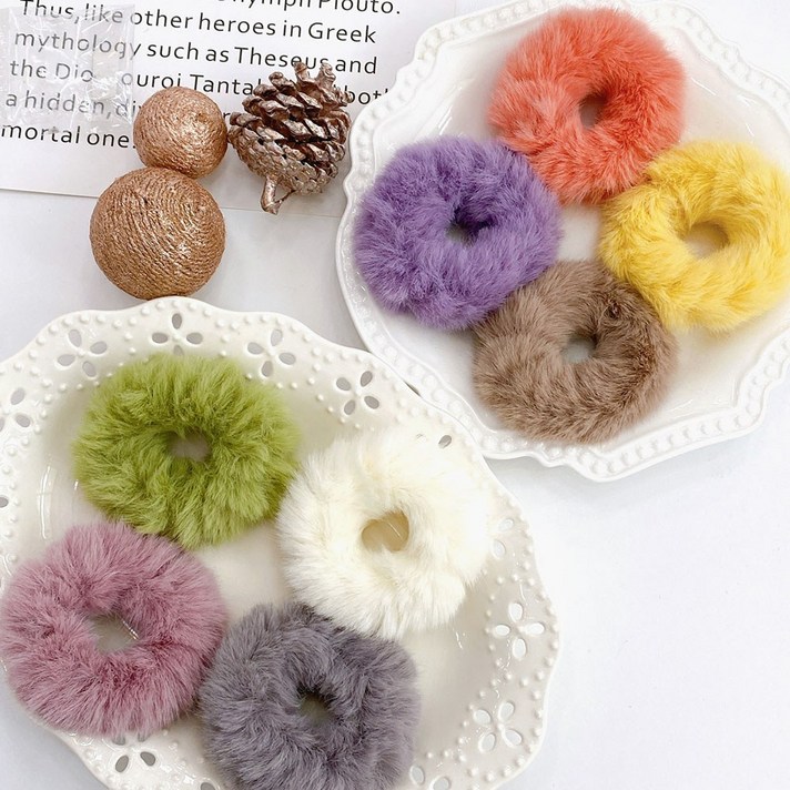 pkpj 마캬롱 밍크곱창 부들뽀송 가을겨울 에코 퍼 헤어 슈슈 8개 세트