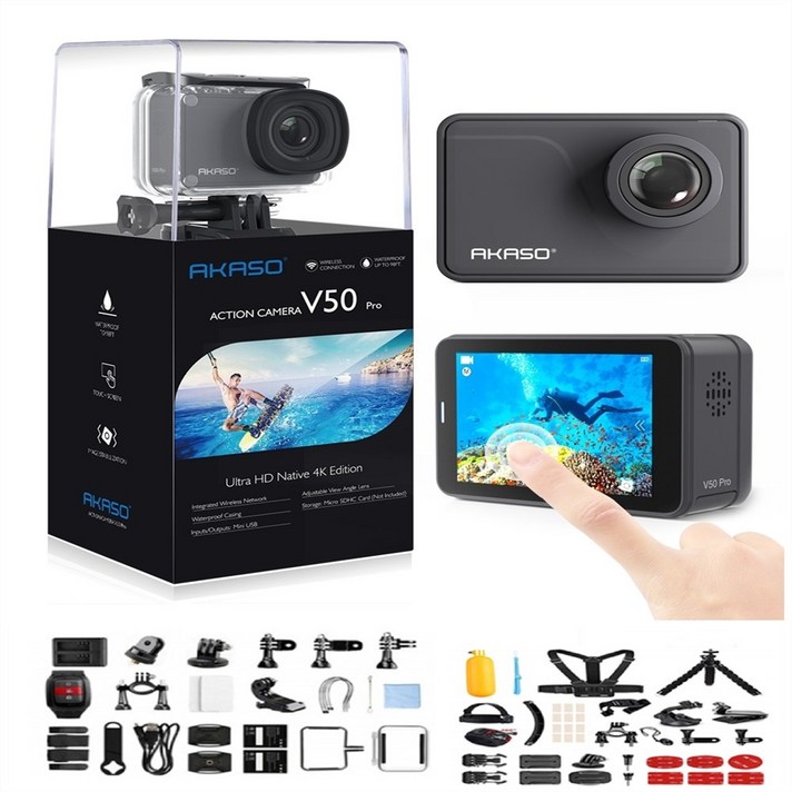 아카소 V50 프로 액션 카메라 터치 스크린 스포츠 액세스 기금 스페셜 에디션 4K 방수 와이파이 원격 제어 액션캠, 아카소 V50 PRO