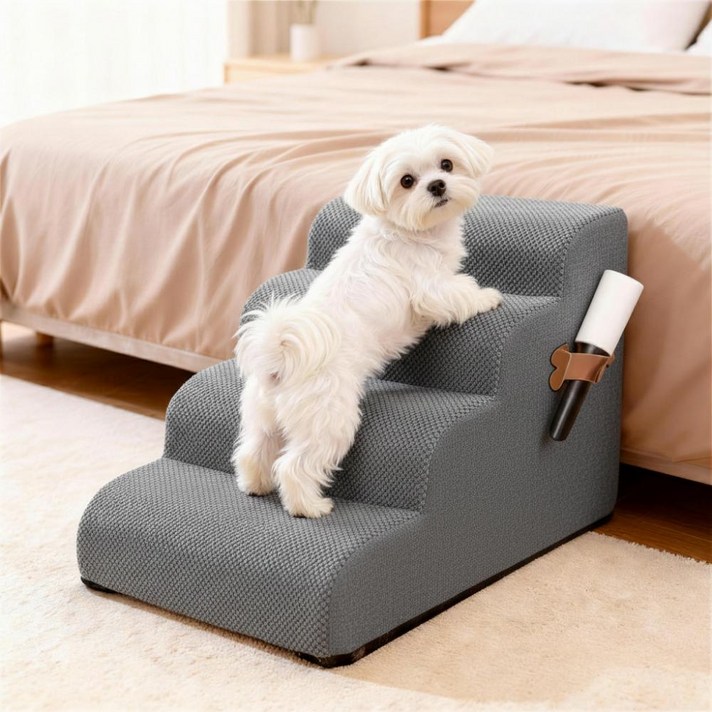 강아지계단 높은 침대용 4단 논슬립 슬개골보호 미끄럼방지 커브 스텝 애견 계단