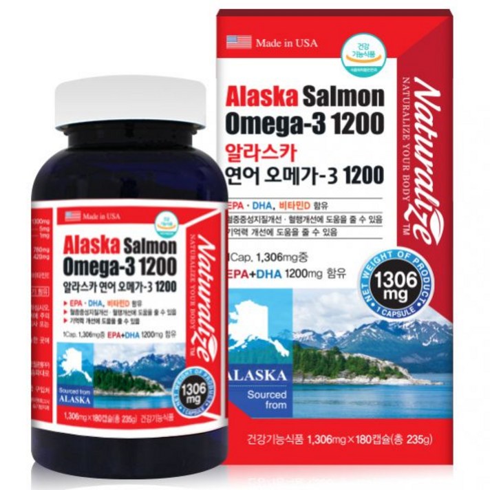 NH Inc 연어오메가3 연어유 EPA DHA 비타민D 혈관건강 기억력 뼈건강 오메가3, 180캡슐, 1306mg