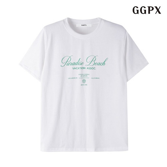GGPX 파라다이스 비치 레터링 라운드 반팔 티셔츠  GOALW018D