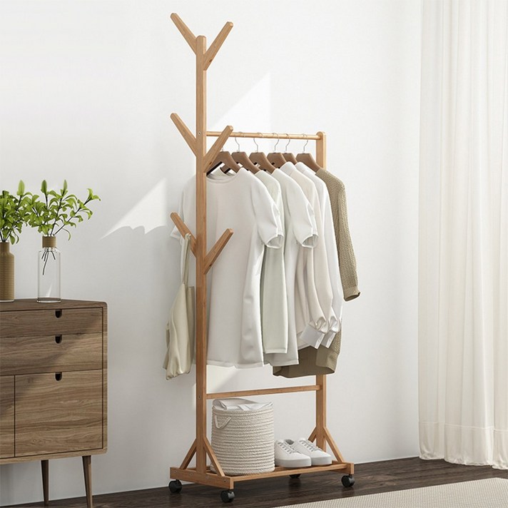  옷걸이 행거 북유럽풍 2종 대나무 우드, 멀티형, 1개 