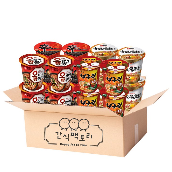 간식팩토리 신라면4+얼큰너구리4+안성탕면4+오징어짬뽕4 소컵, 16입