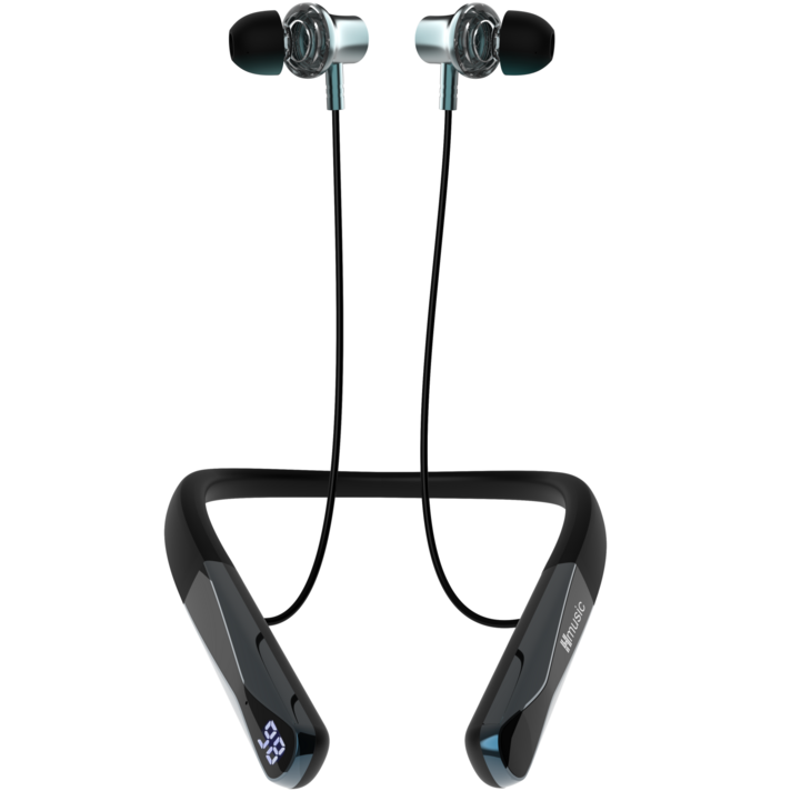 Hmusic 모니터링 넥밴드 목걸이형 블루투스 이어폰 H08, 블랙