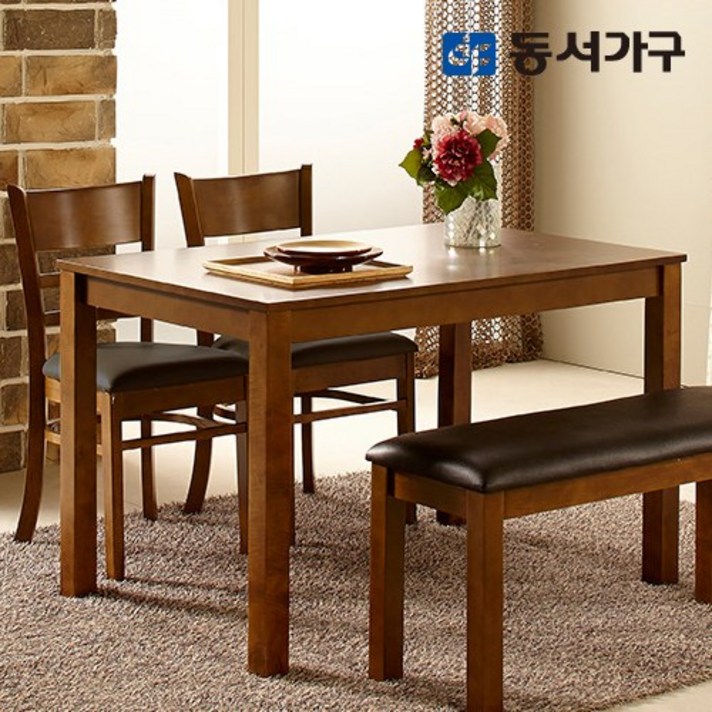 동서가구 K컨셉트 우드 원목 4인용 벤치 의자 식탁 세트 DF628990, 화이트