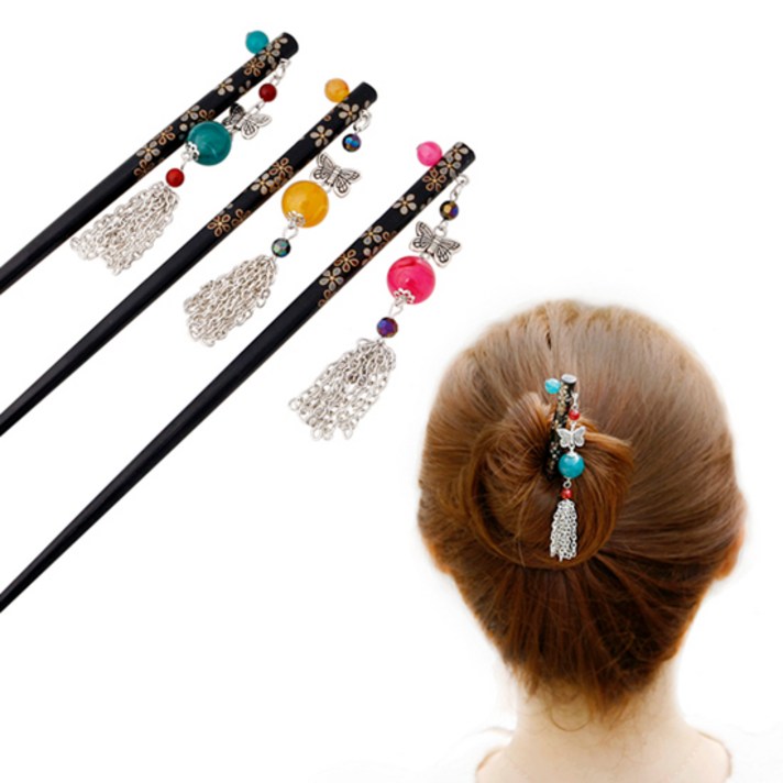 바이진주리본 구슬나비 비녀