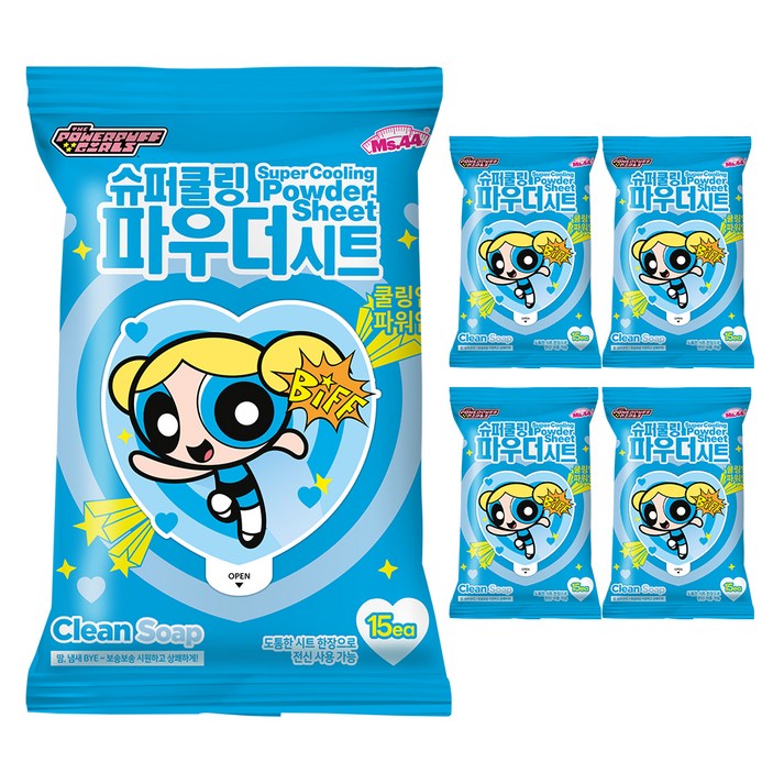 미스사사 슈퍼쿨링 파우더 시트 데오드란트 클린솝 15p, 87g, 5개