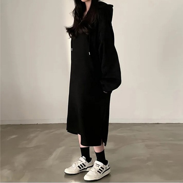 아노락 기모 후드 롱 원피스