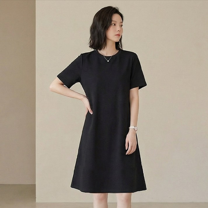 드마엘 이본 무지 반팔 미디원피스 (2color) 여성 원피스+델로나